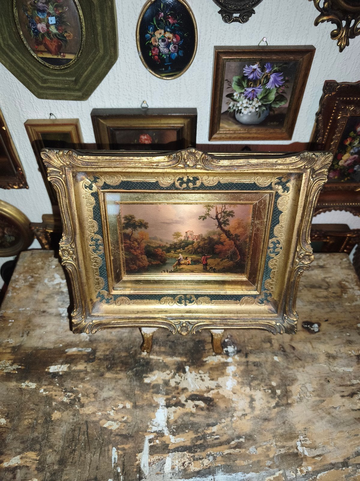oud schilderijtje schilderij lijst stilleven landschap Y38, Ophalen of Verzenden