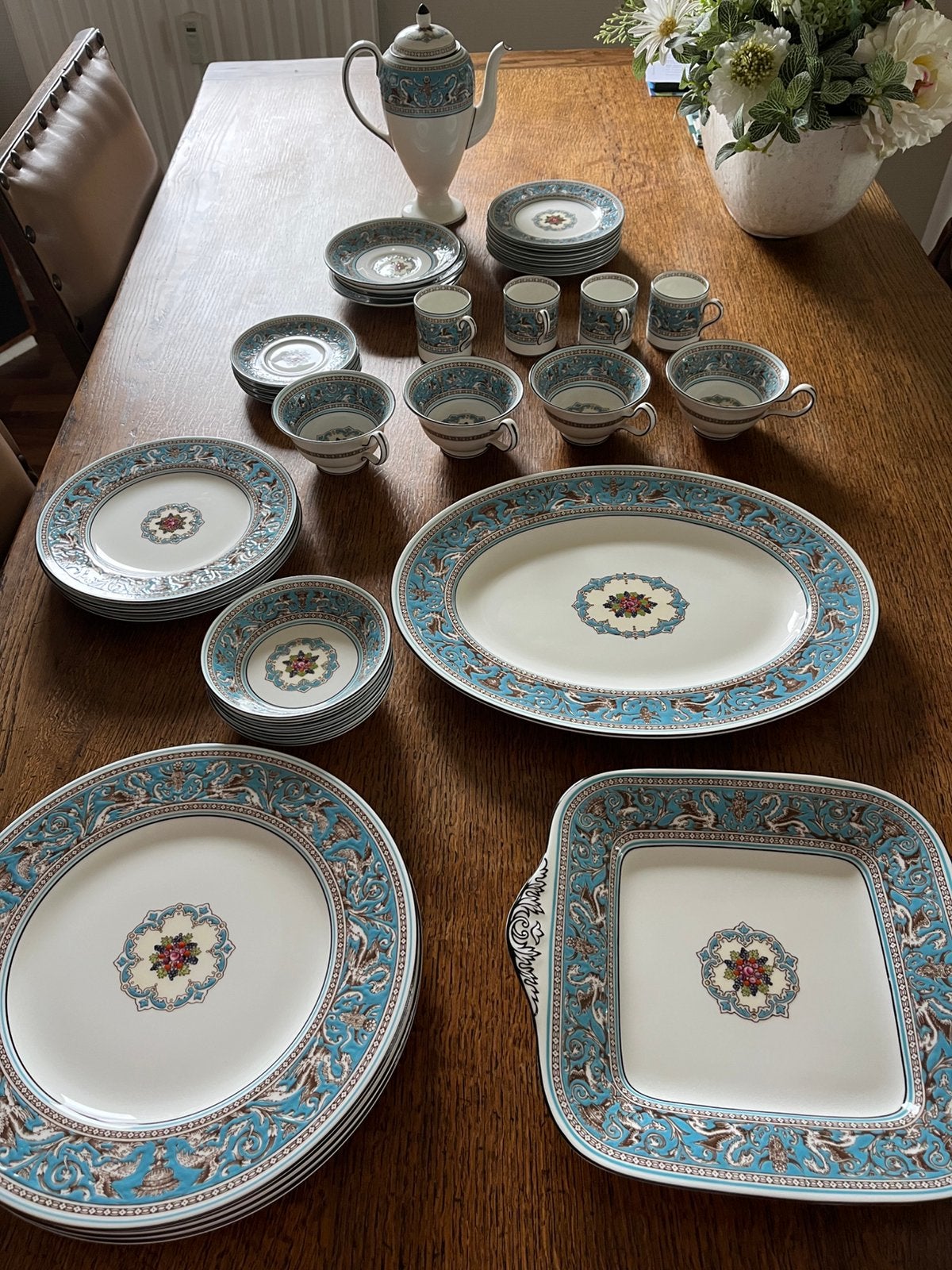 Compleet Wedgwood Florentine Turquoise servies  40- delig, Antiek en Kunst, Ophalen