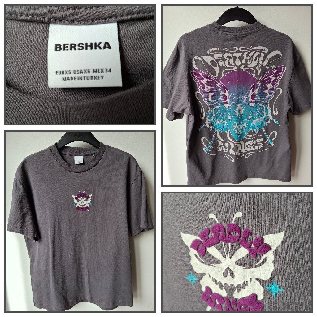 ZGAN: Bershka - shirt met print (achter) maat 34, Kleding | Heren, T-shirts, Ophalen of Verzenden, Zo goed als nieuw, Bershka