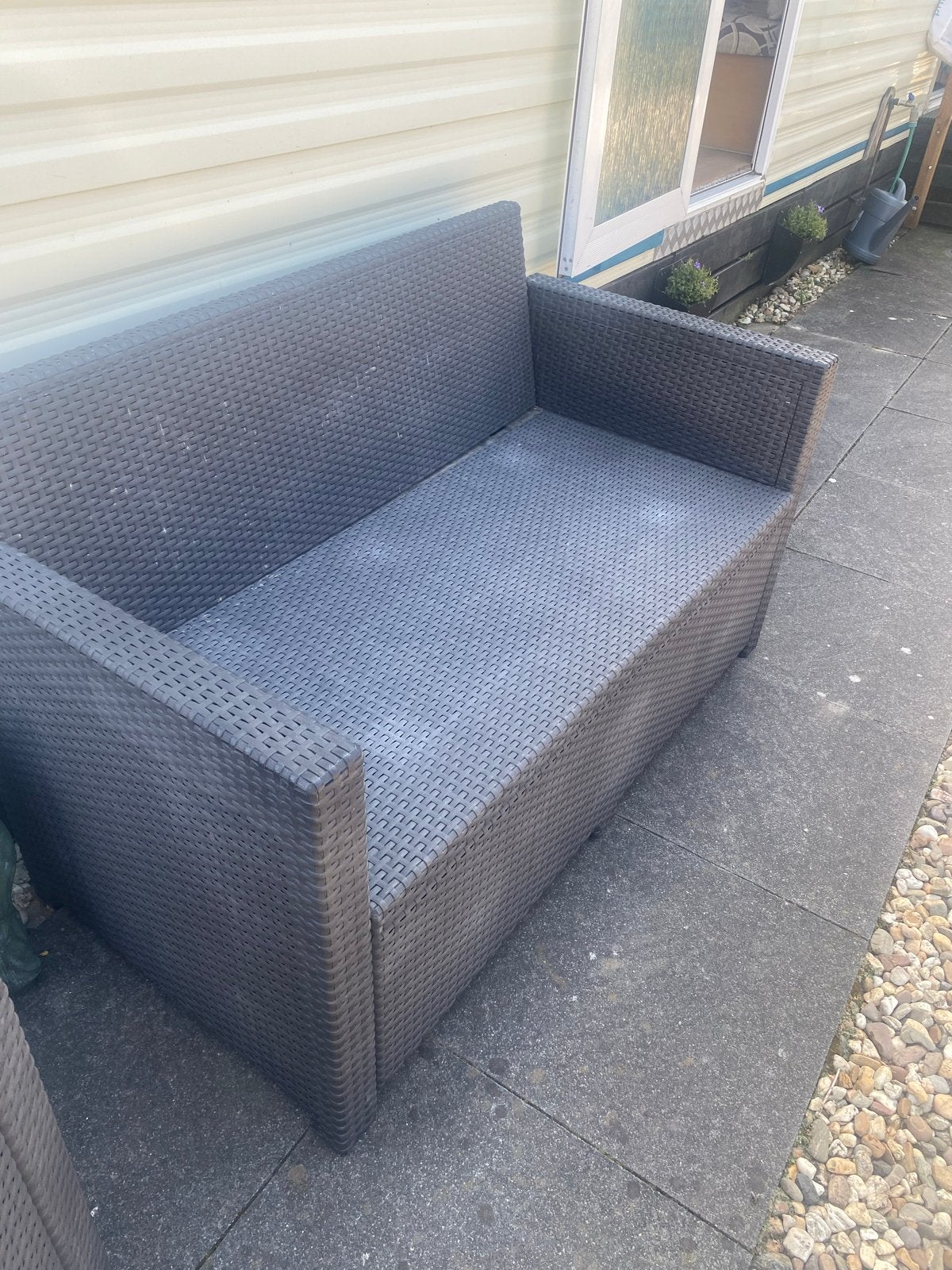 Wicker Loungeset - 2-zits bank, fauteuil en tafel, Tuin en Terras, Ophalen, Gebruikt, 3 zitplaatsen, Loungeset