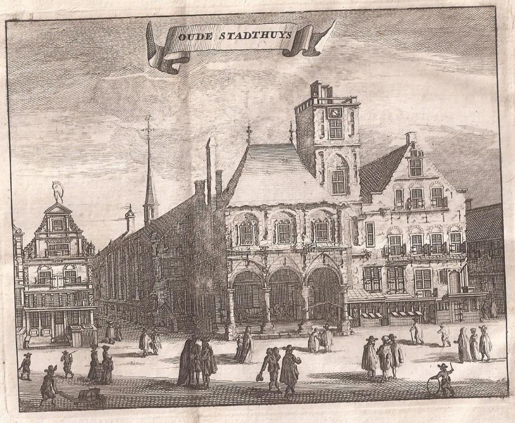 Amsterdam Oude Stadthuys ca. 1693, Antiek en Kunst, Kunst | Etsen en Gravures, Stadsgezicht, 1600 - 1699, Ophalen of Verzenden