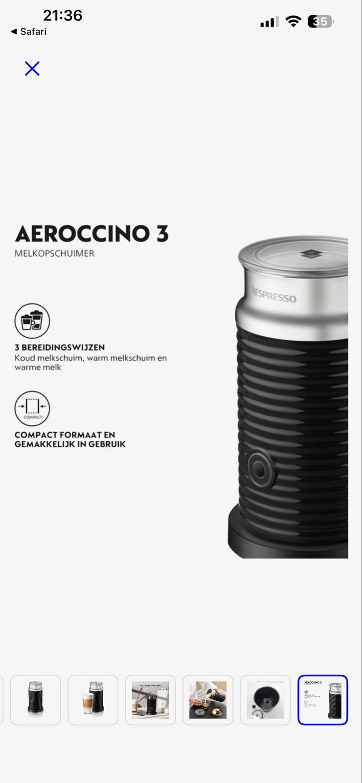 Nespresso Aeroccino 3 Melkopschuimer - Zo goed als nieuw, Witgoed en Apparatuur, Melkopschuimers, Ophalen of Verzenden, Nieuw