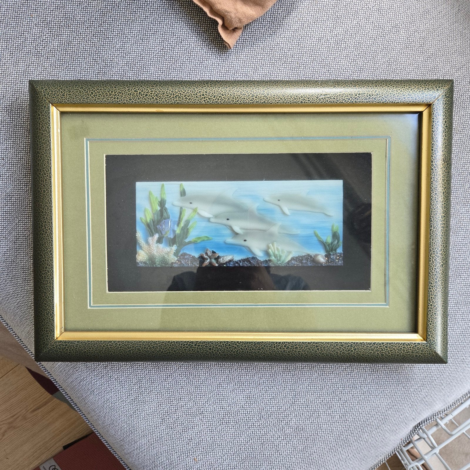 Vintage ingelijste 3D glas art dolfijnen zeethema, Niet van toepassing, Overige typen, Niet van toepassing, Ophalen of Verzenden