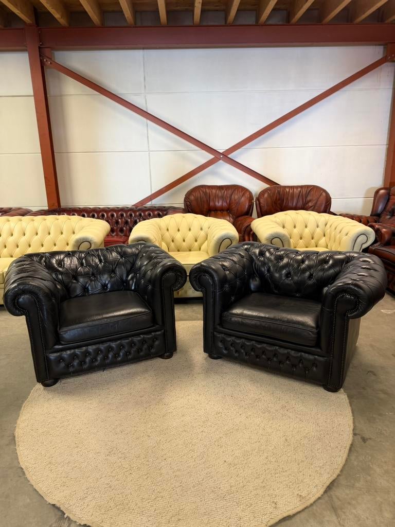 Zwart leren chesterfield fauteuils fauteuil stoelen stoel, Huis en Inrichting, Fauteuils, 2871SK, Gebruikt, Klassieke, Mariansoliak8@gmail.com