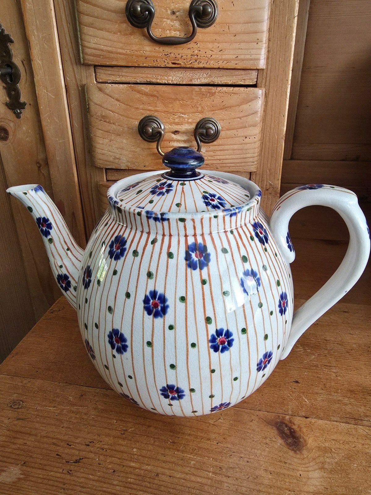 Grote theepot oud boerenbont, Ophalen of Verzenden