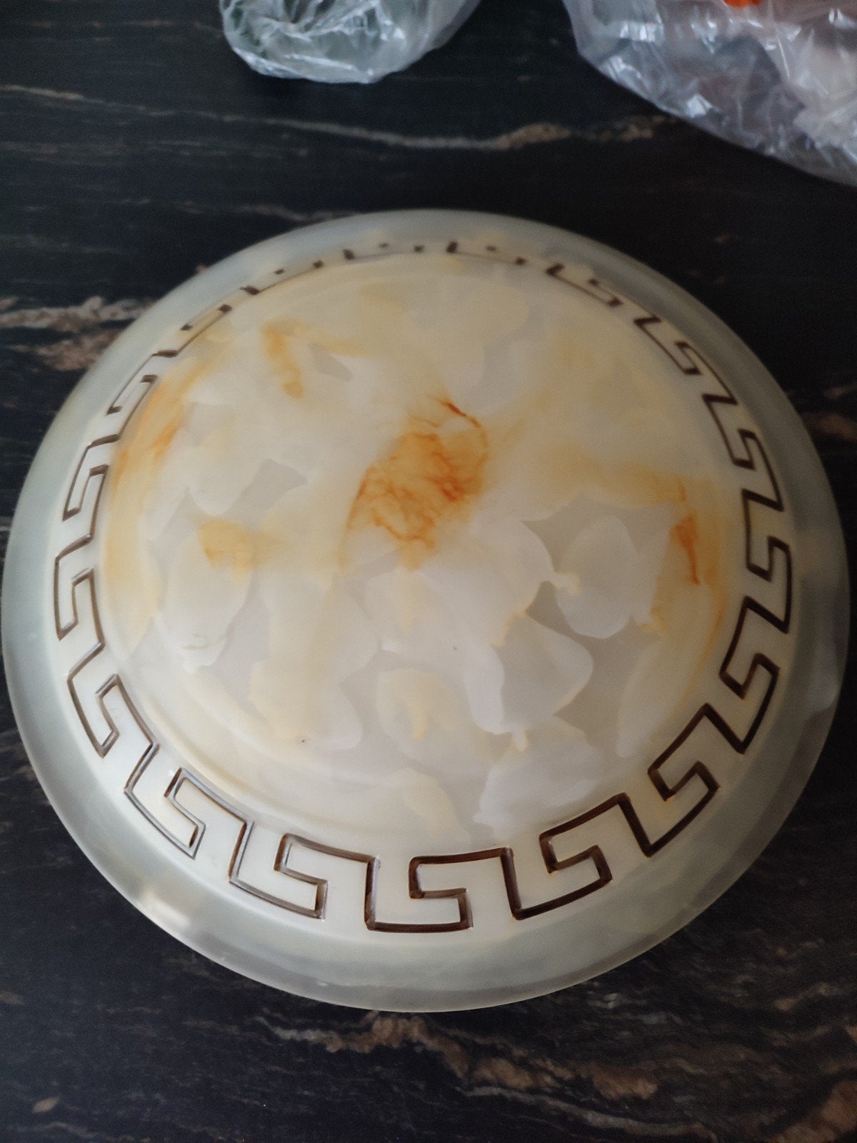 Plafondlamp met Grieks patroon, Huis en Inrichting, Ophalen, Beige, Gebruikt, Glas