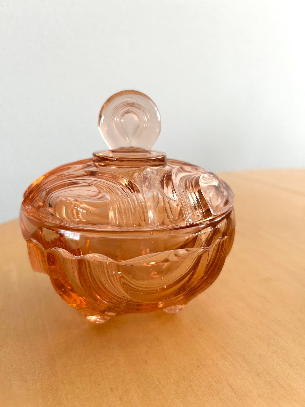 Art Deco dekselschaaltje roze persglas, Ophalen of Verzenden