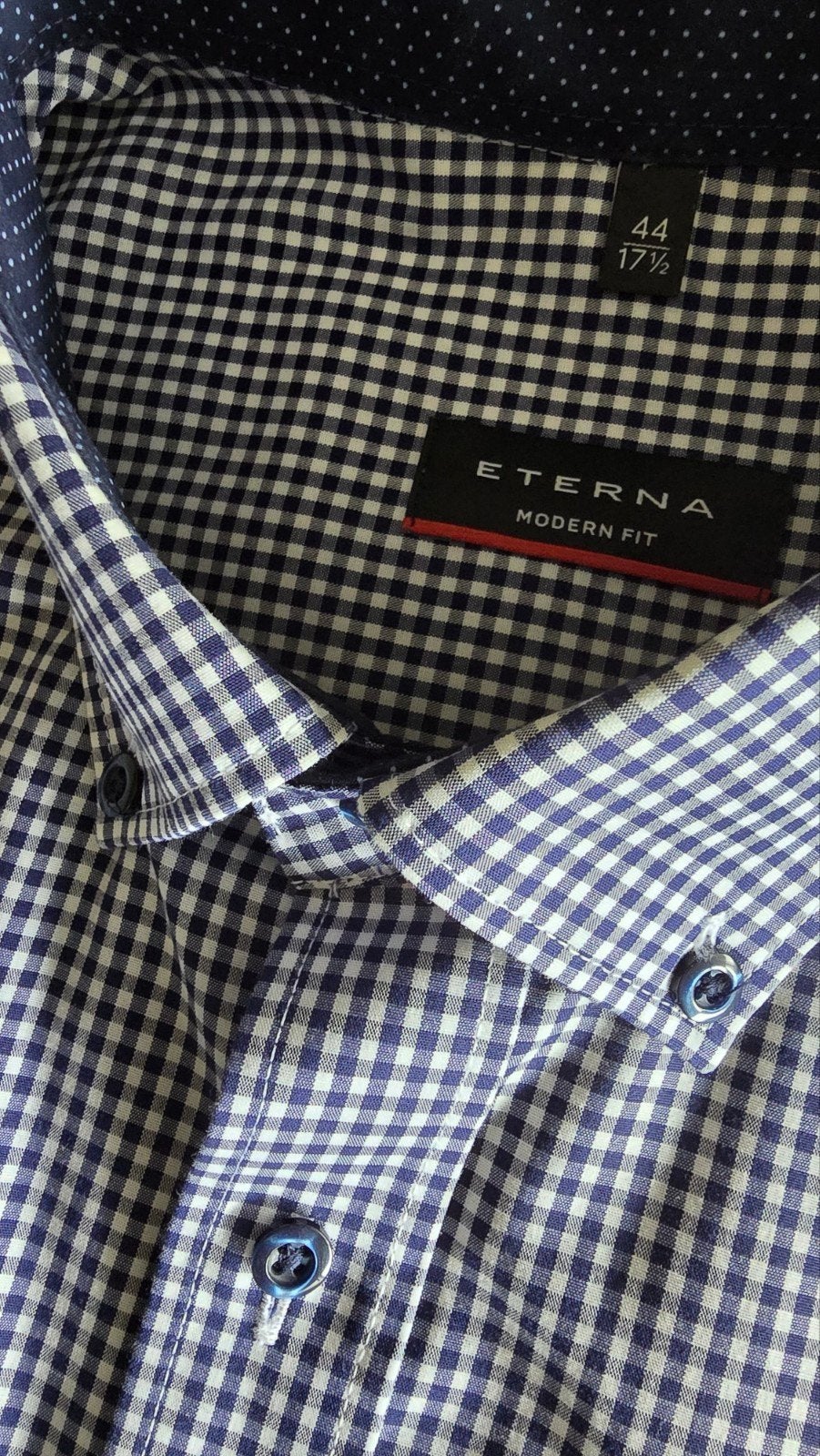 Overhemd mt 44 korte mouwen Eterna modern fit, Eterna, Blauw, Ophalen of Verzenden, Gedragen