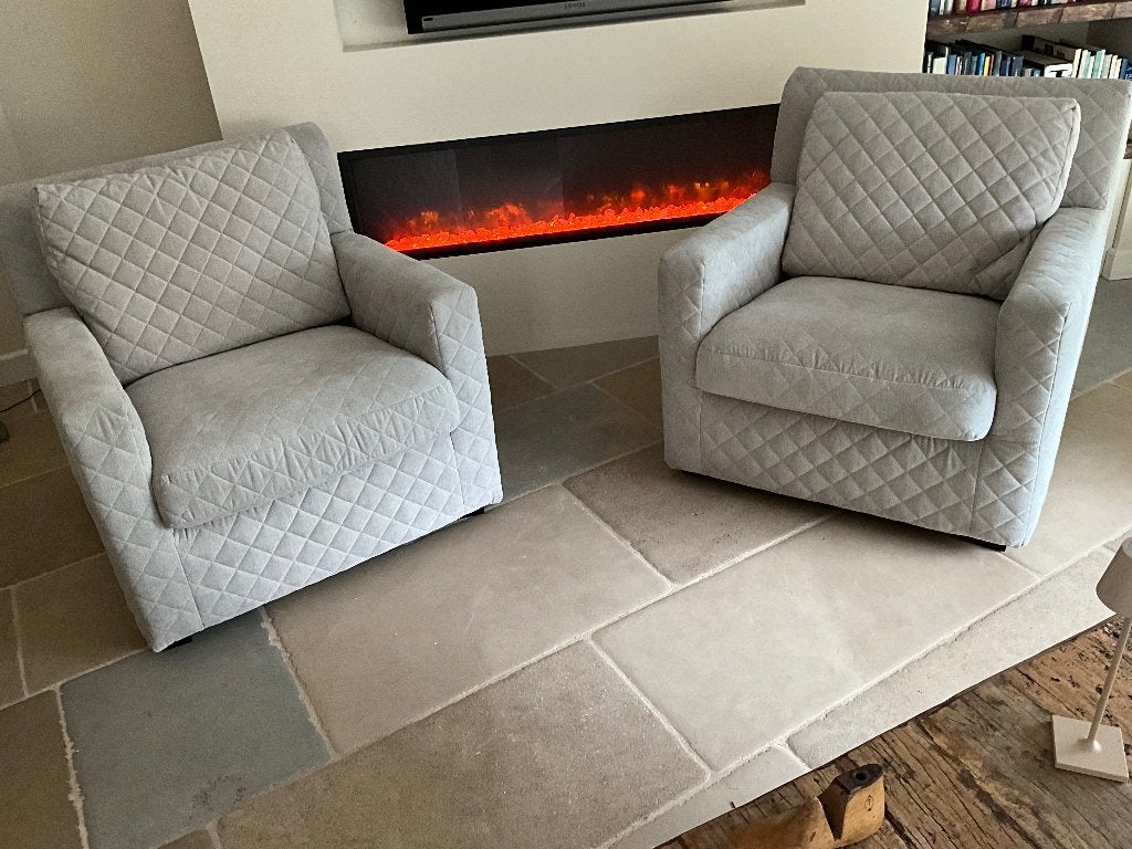 2 comfortabele grijze fauteuils – zachte stof, Ophalen, Luxe uitstraling-  wel heel comfortabel, 75 tot 100 cm, Zo goed als nieuw