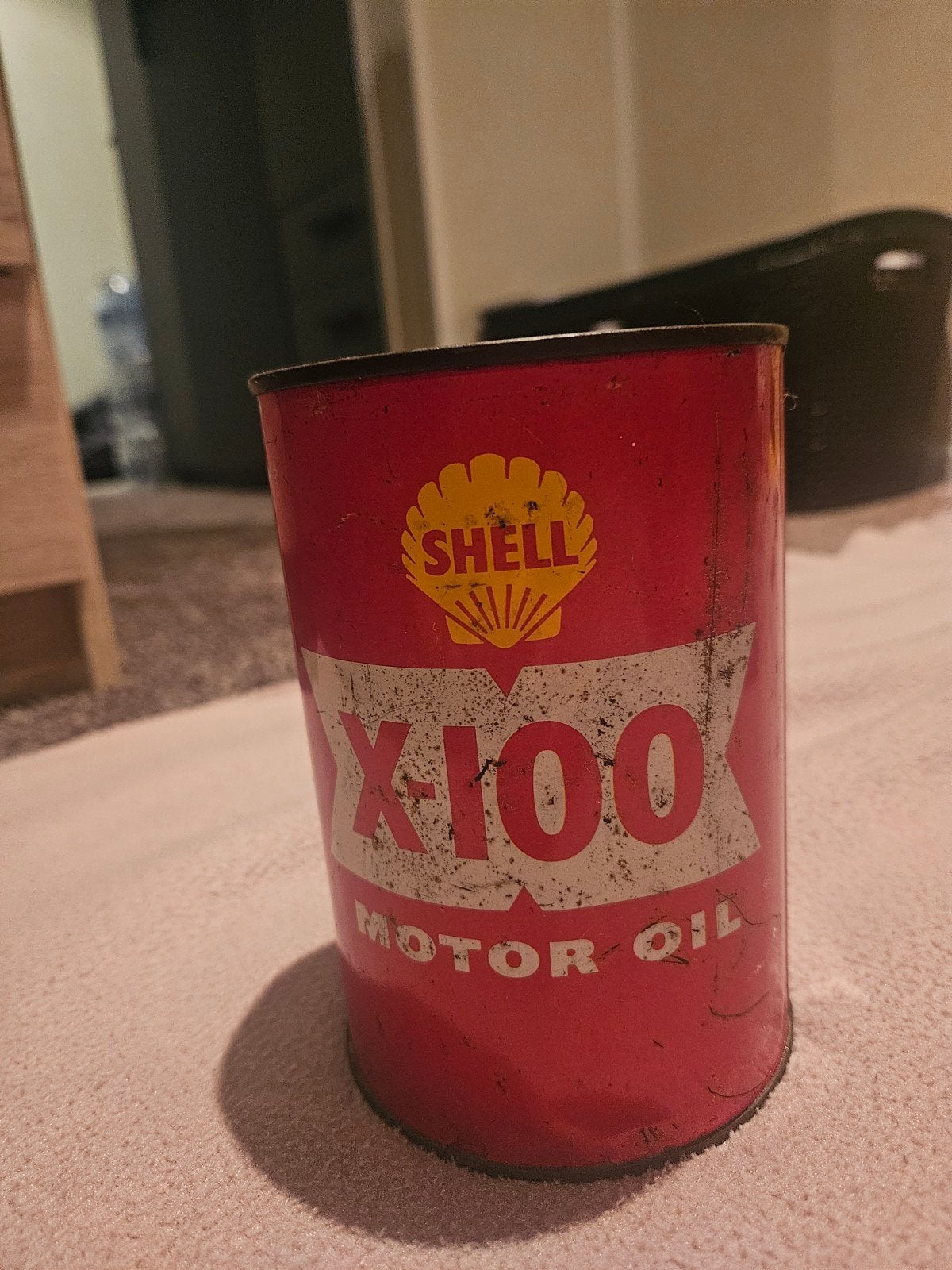 Vintage Shell X-100 Motor Oil Blik - Rood, Ophalen of Verzenden