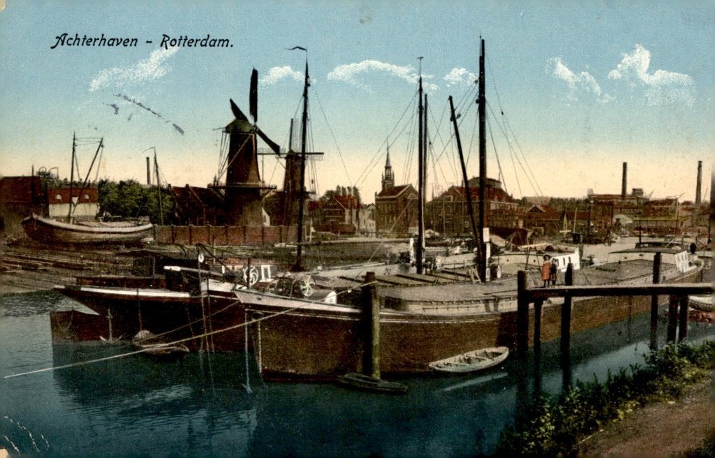 Rotterdam Achterhaven met molen - binnenvaart  # 650, Verzenden, Voor 1920, Gelopen, Zuid-Holland