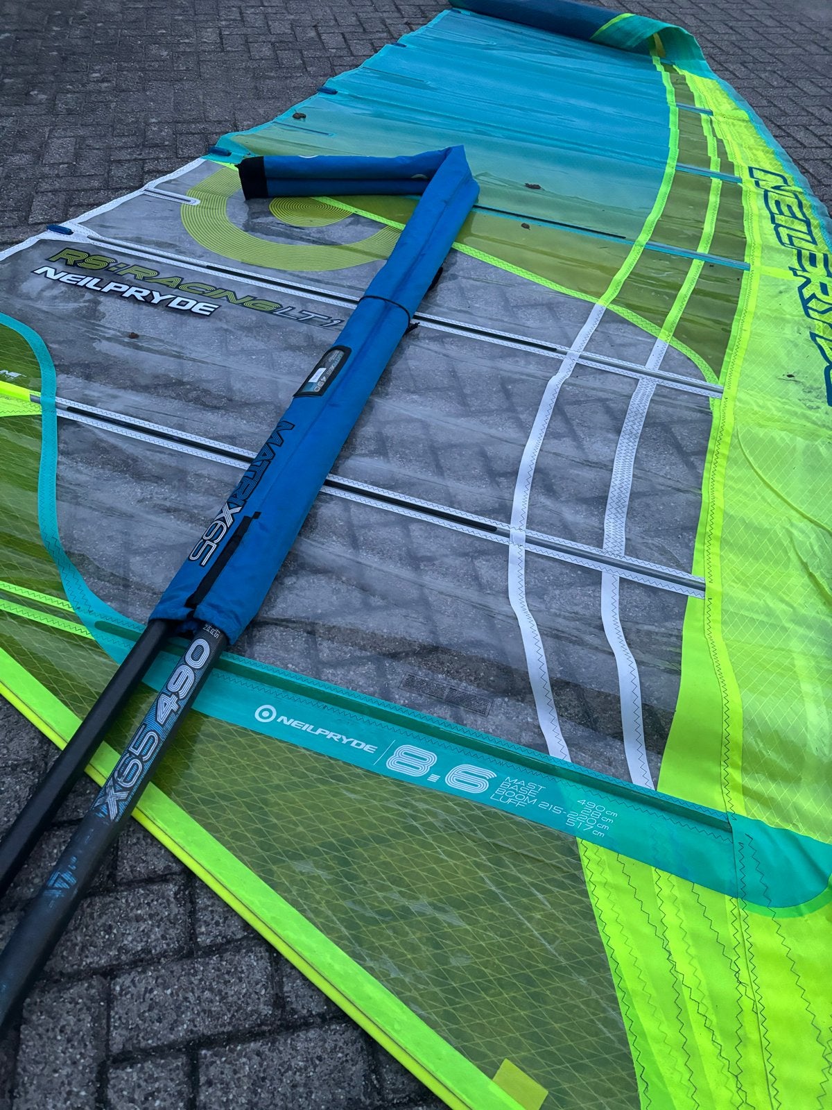 NeilPryde RS:Racing LT1 8.6m² windsurfzeil met np x65 mast, Ophalen, Met mast, Zo goed als nieuw, 8 m² of meer