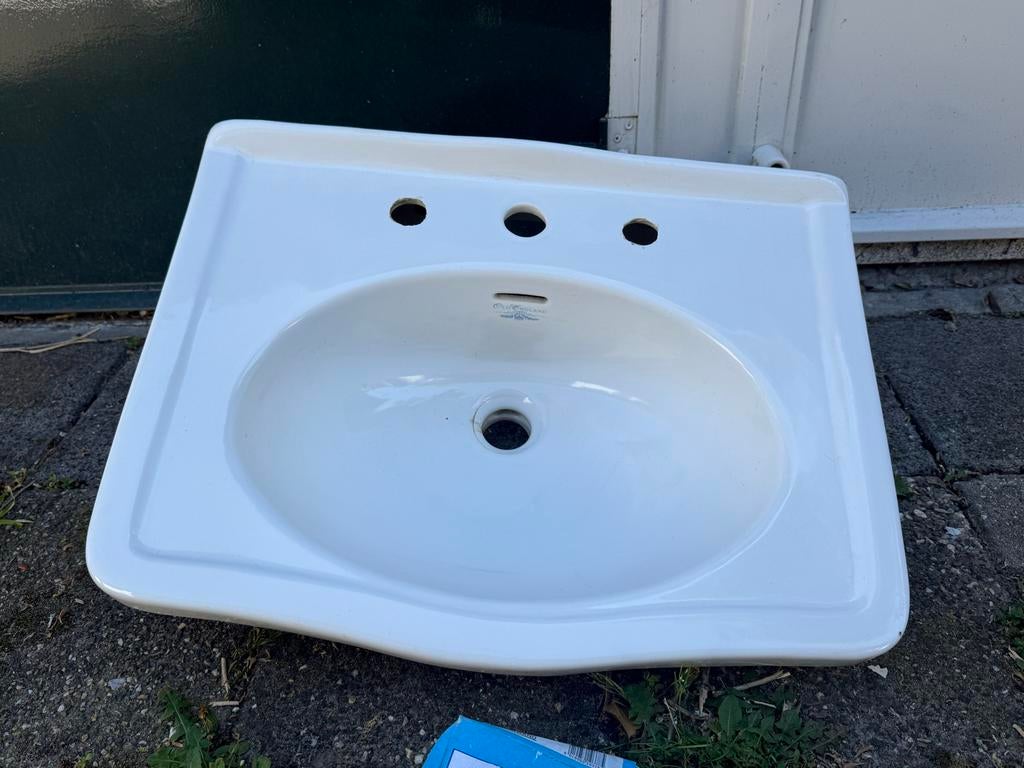 Vintage Old England wasbak • Wit porselein met luxe kraan, Doe-het-zelf en Verbouw, Sanitair, Ophalen, Zo goed als nieuw, Wastafel