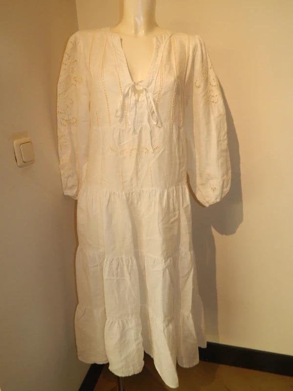 Greek Archaic Kori beeldige witte jurk open gewerkt motief S, Kleding | Dames, Verzenden, Wit, Greek Archaic Kori, Zo goed als nieuw