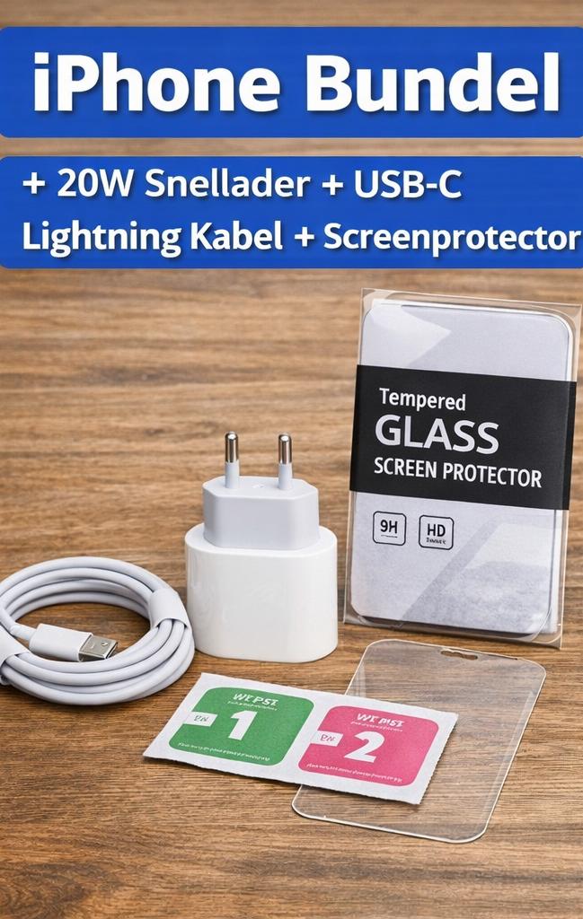 iPhone Oplader Bundel ⚡ Snellader + Kabel + Screenprotector, Ophalen of Verzenden, Nieuw, Overige merken