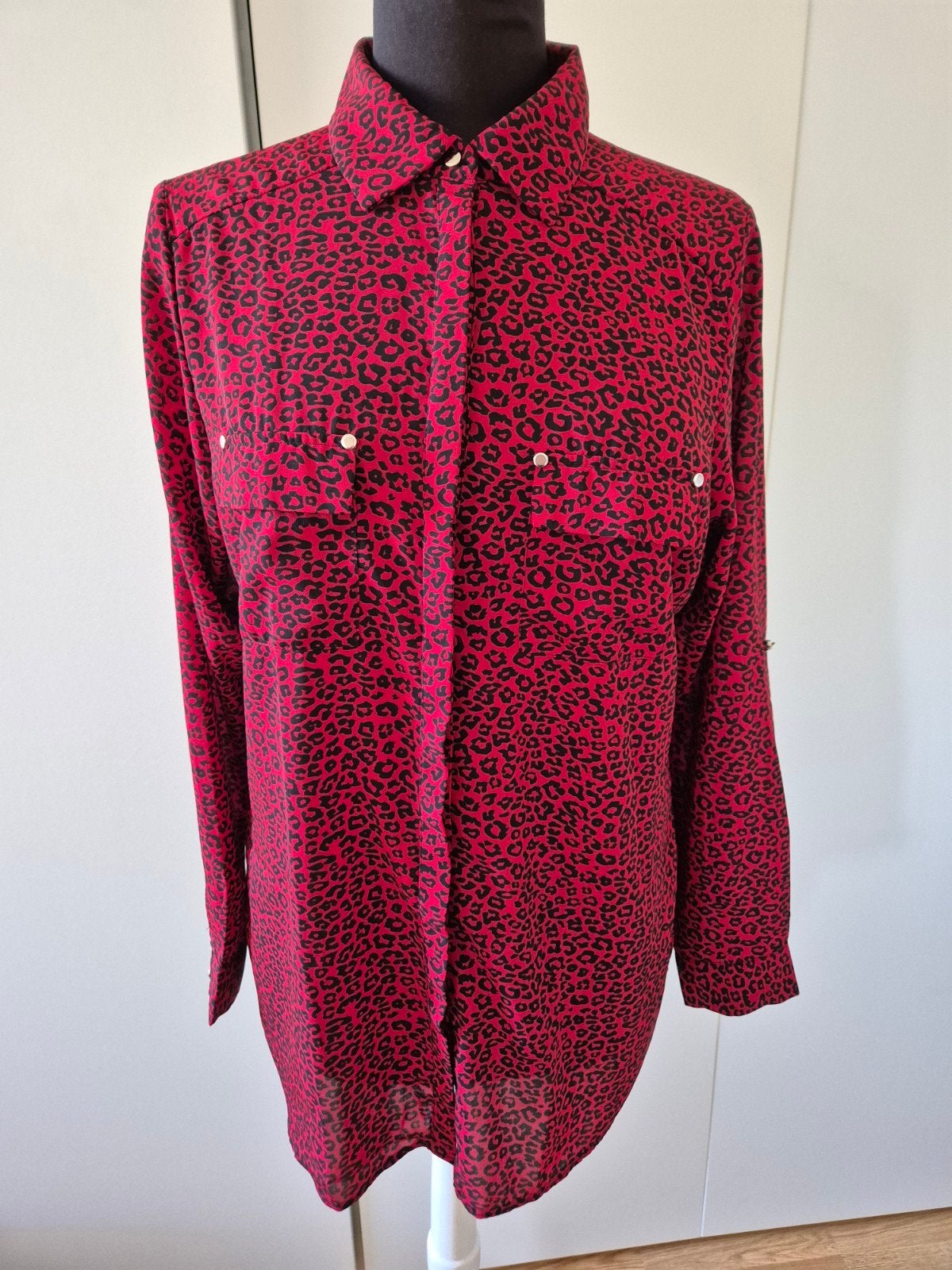 Rood/zwarte 9th Avenue panterblouse - maat L *zgan*, Kleding | Dames, Ophalen of Verzenden, Zo goed als nieuw, Maat 42/44 (L)