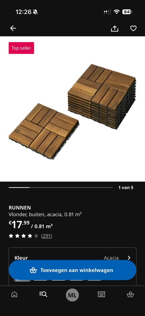 Gezocht: 1 RUNNEN vlondertegel (uit verpakking van 9), Ophalen, Zo goed als nieuw, Hout