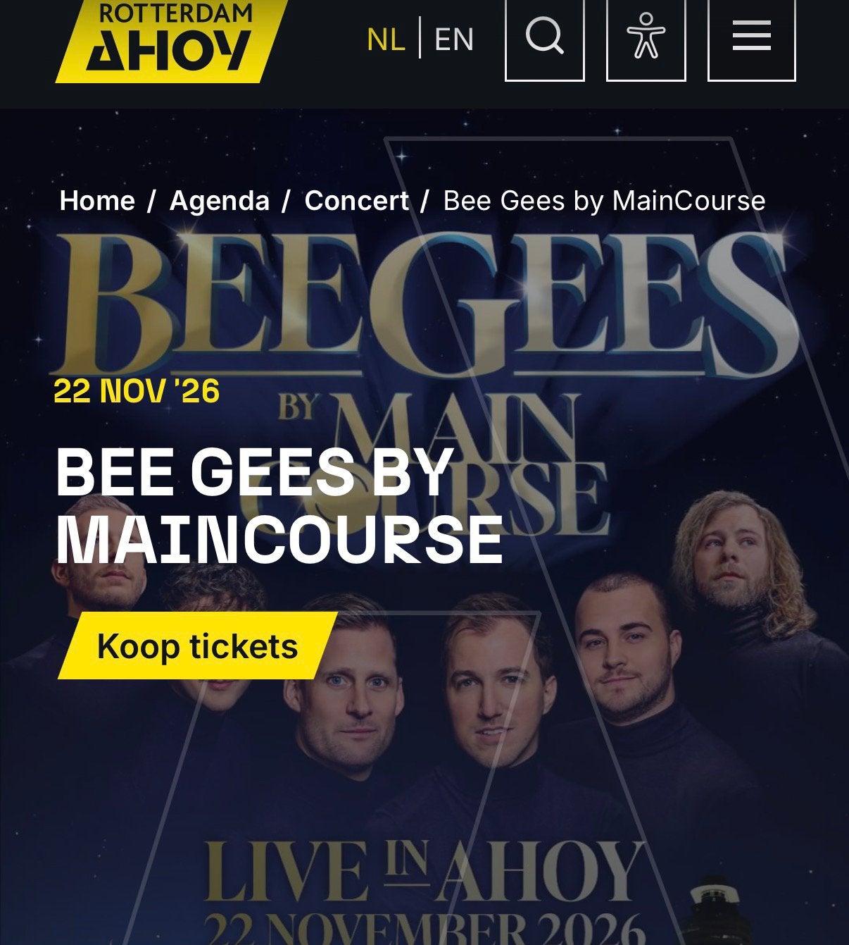 2 tickets maincourse Beegees 22 november, Twee personen
