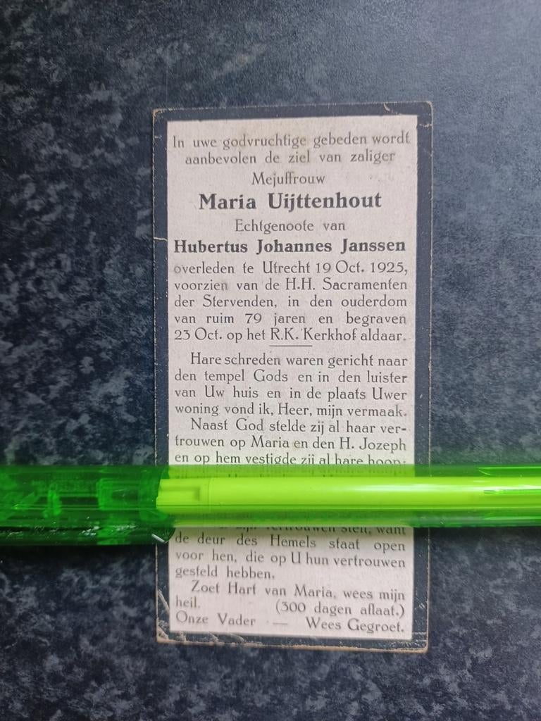 Bidprentje Utrecht Maria Uijttenhout 1854 1925, Ophalen, Bidprentje