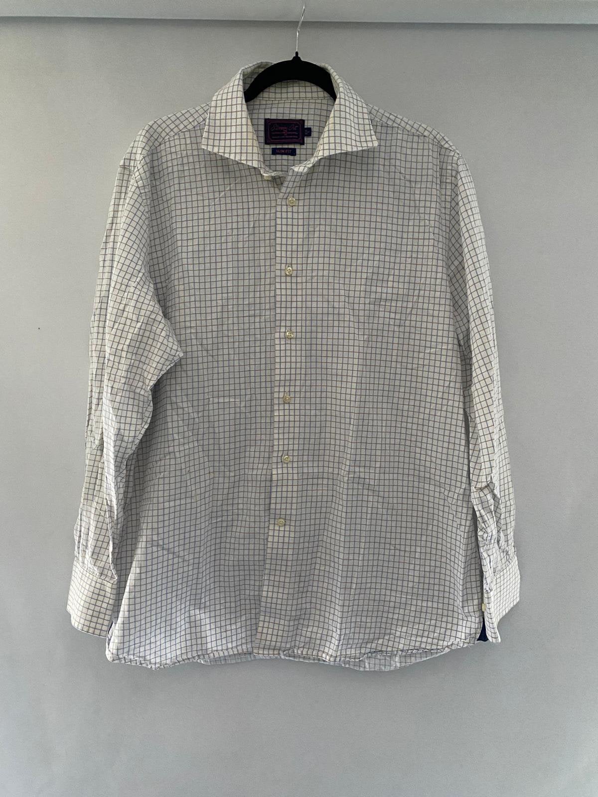 Steppin’ Out Geruit Overhemd XXL – Slim Fit –Wit/Blauw/Bruin, Ophalen of Verzenden, Gedragen, Wit, Overige halswijdtes