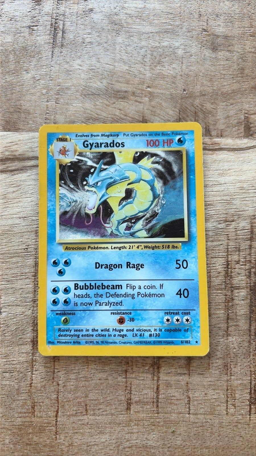 Gyarados Pokémon kaart (Base Set 1999), Ophalen of Verzenden, Gebruikt, Losse kaart