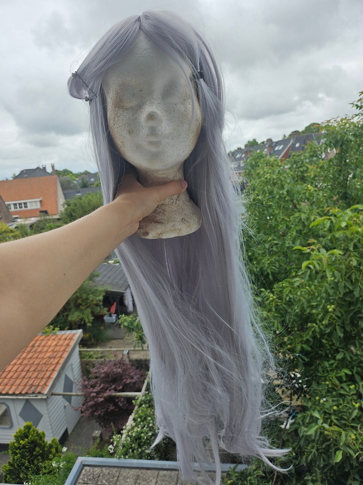 Frieren Cosplay Pruik - Lange Grijze Pruik, Onbekend, Ophalen of Verzenden, Nieuw