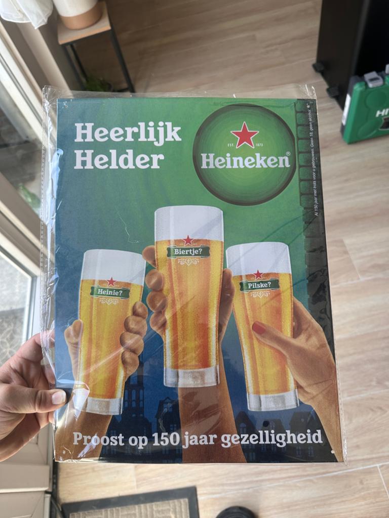 Metalen bordje heineken, Ophalen of Verzenden, Zo goed als nieuw, Reclamebord, Plaat of Schild, Heineken