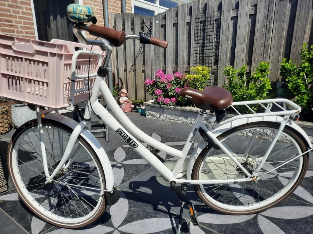 Witte Sparta Pick-Up Transportfiets met Roze Mand, Ophalen, Terugtraprem, Sparta, 47 tot 50 cm