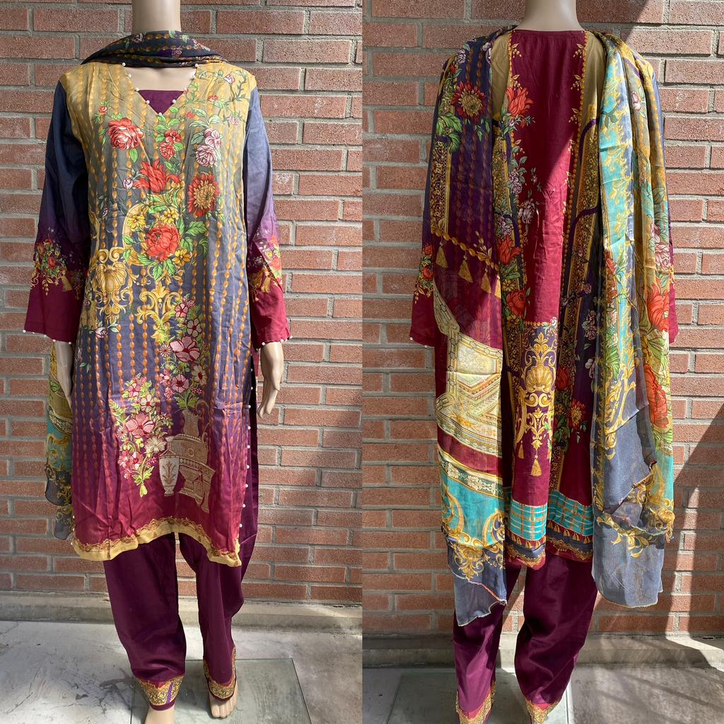 Salwar kameez anarkali churidar saree lengha jurk paars L, Paars, Maat 42/44 (L), Nieuw, Ophalen of Verzenden