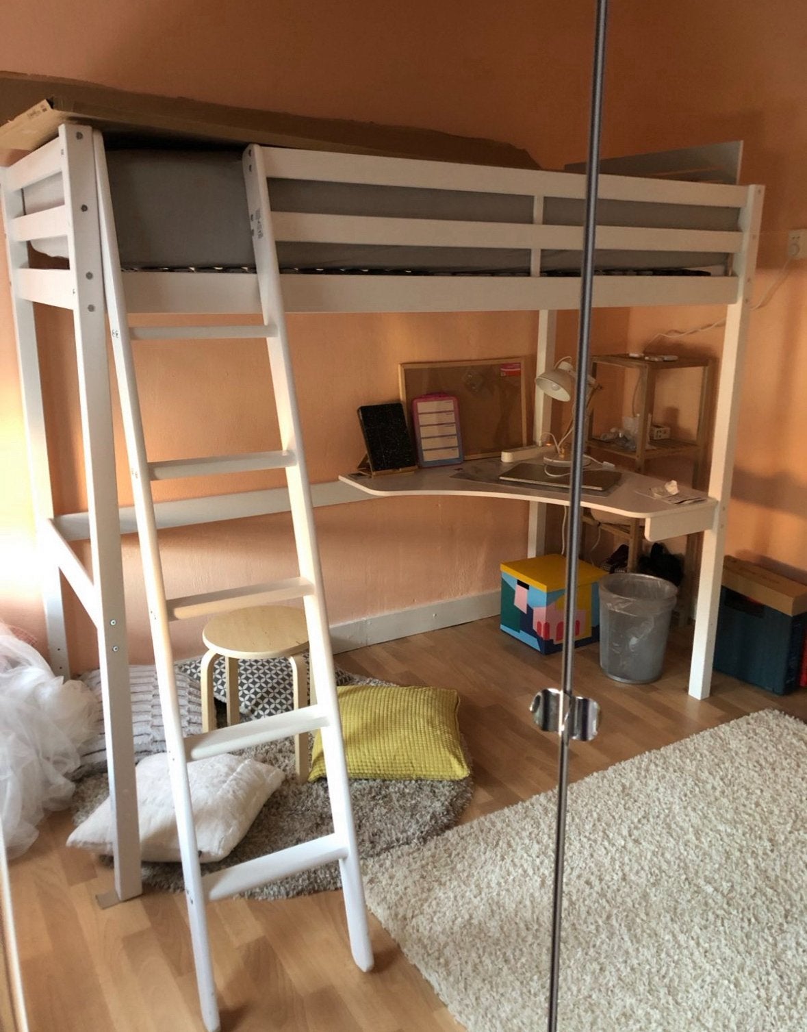 Hoogslaper met bureau (+matras), Ophalen, 100 cm, Hoogslaper, Eenpersoons