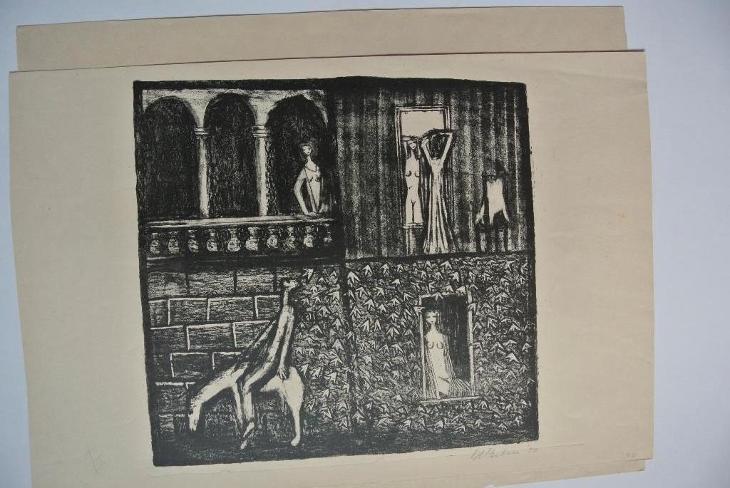 wally elenbaas litho 1950 z.t., Antiek en Kunst, Ophalen of Verzenden