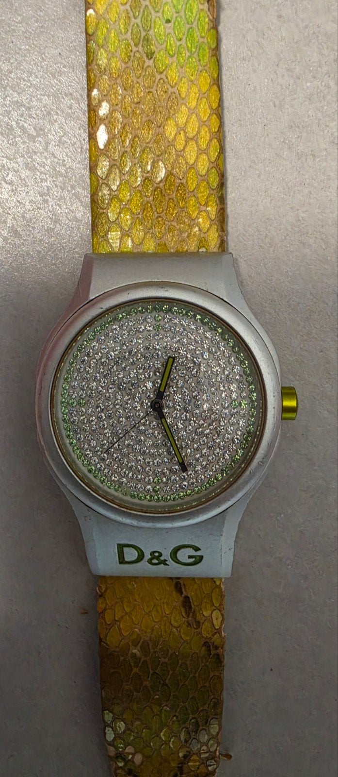 D&G Dames Horloge met Strass en Slangenprint Bandje, Sieraden, Tassen en Uiterlijk, Horloges | Dames, Gebruikt, Staal, Polshorloge