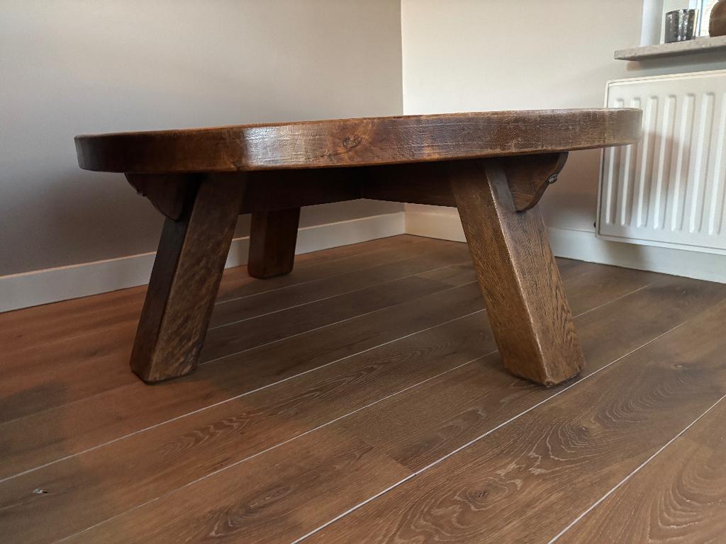 Brutalistisch eiken salontafel, Huis en Inrichting, Ophalen, Gebruikt, Minder dan 50 cm, Brutalistische stijl uit de jaren 60