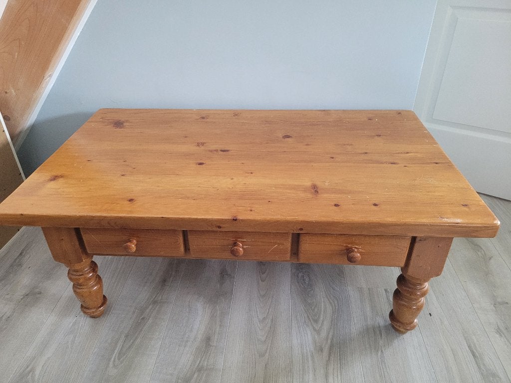Grenen salontafel 70x120 cm met 3 lades, Ophalen, Gebruikt, 100 tot 150 cm, 50 tot 100 cm
