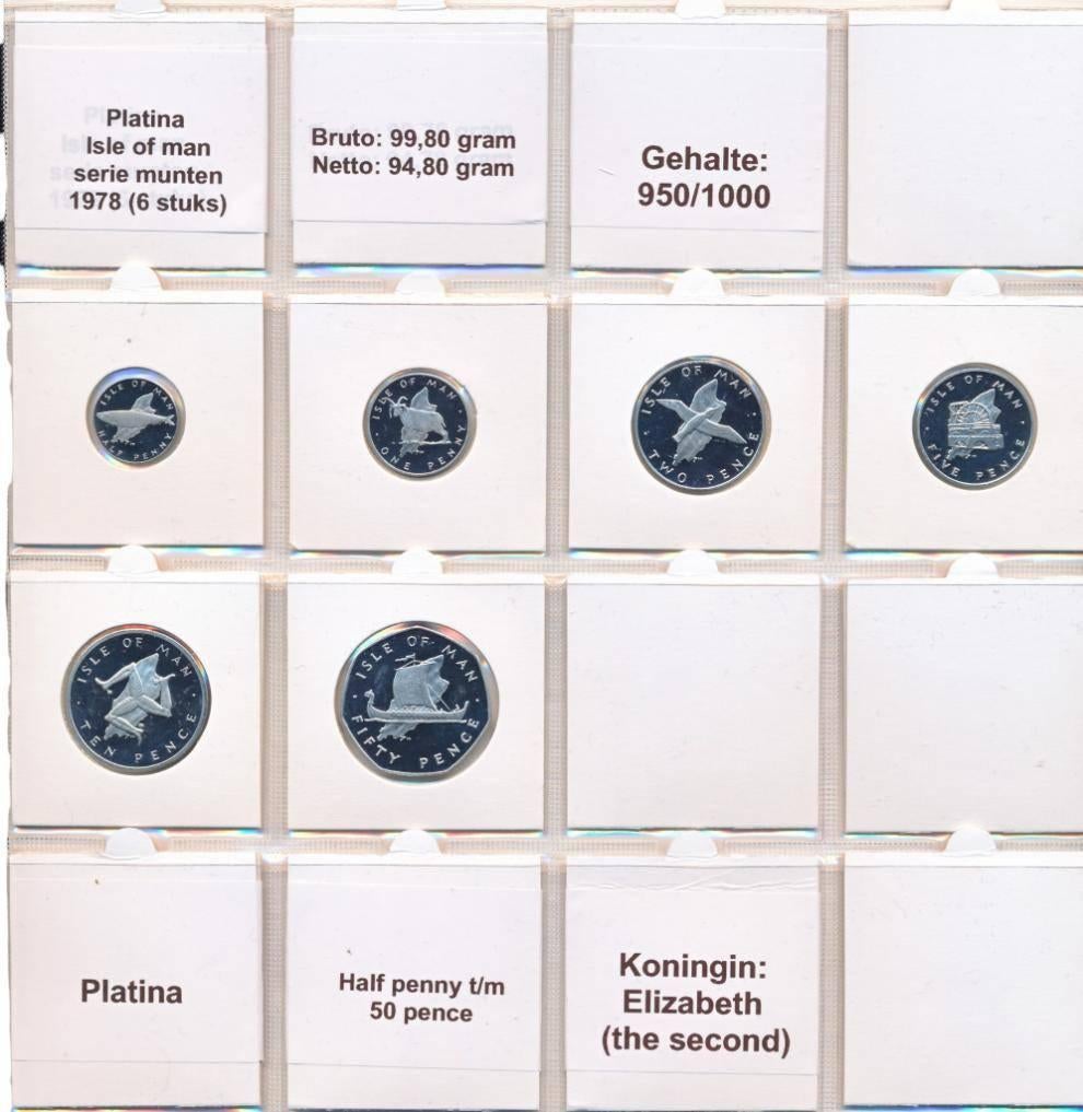 Platina Isle of man serie munten 1978 – 6 stuks