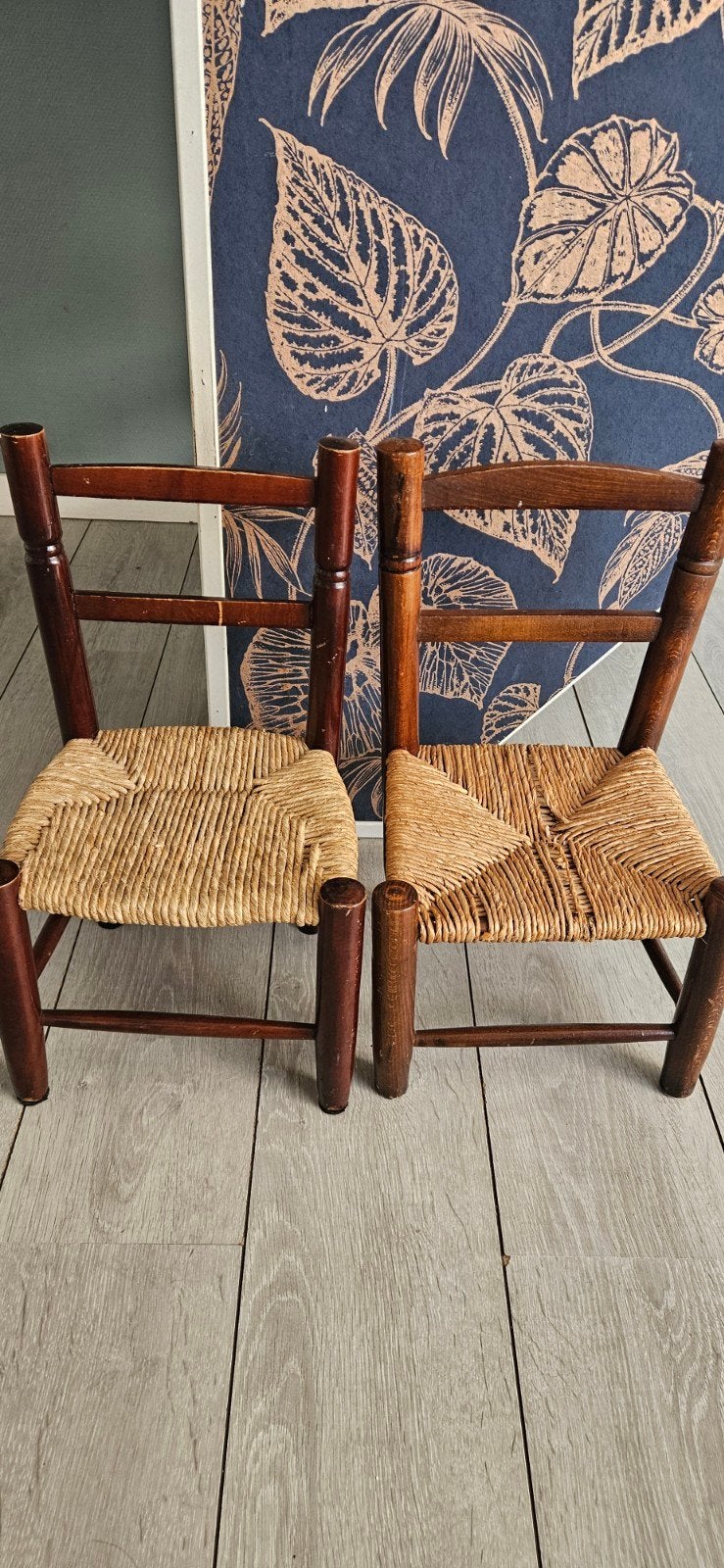 Set van 2 vintage kinderstoelen met rieten zitting, Ophalen of Verzenden