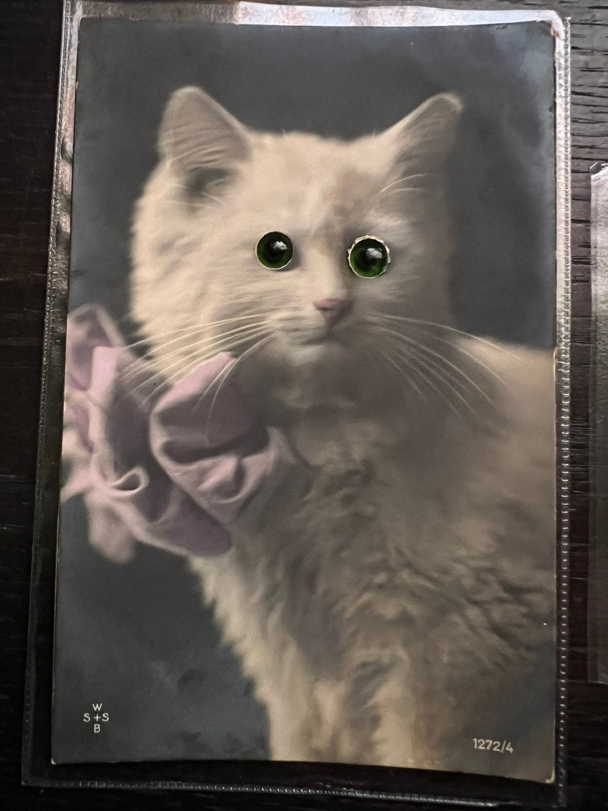 Art deco oogjes kaart van een poes met groene ogen, Verzamelen, Ophalen of Verzenden, 1920 tot 1940, Ongelopen, Hond of Kat