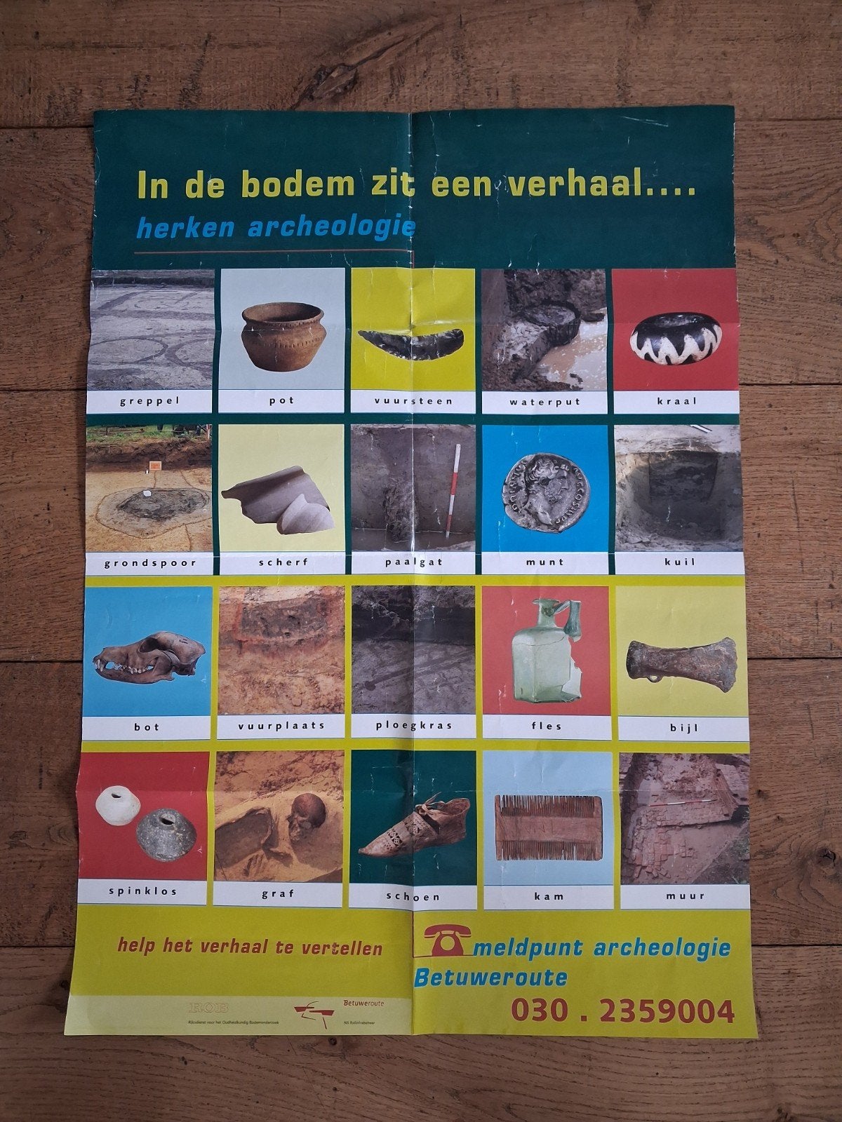 Poster archeologie in de Betuwe., Ophalen of Verzenden