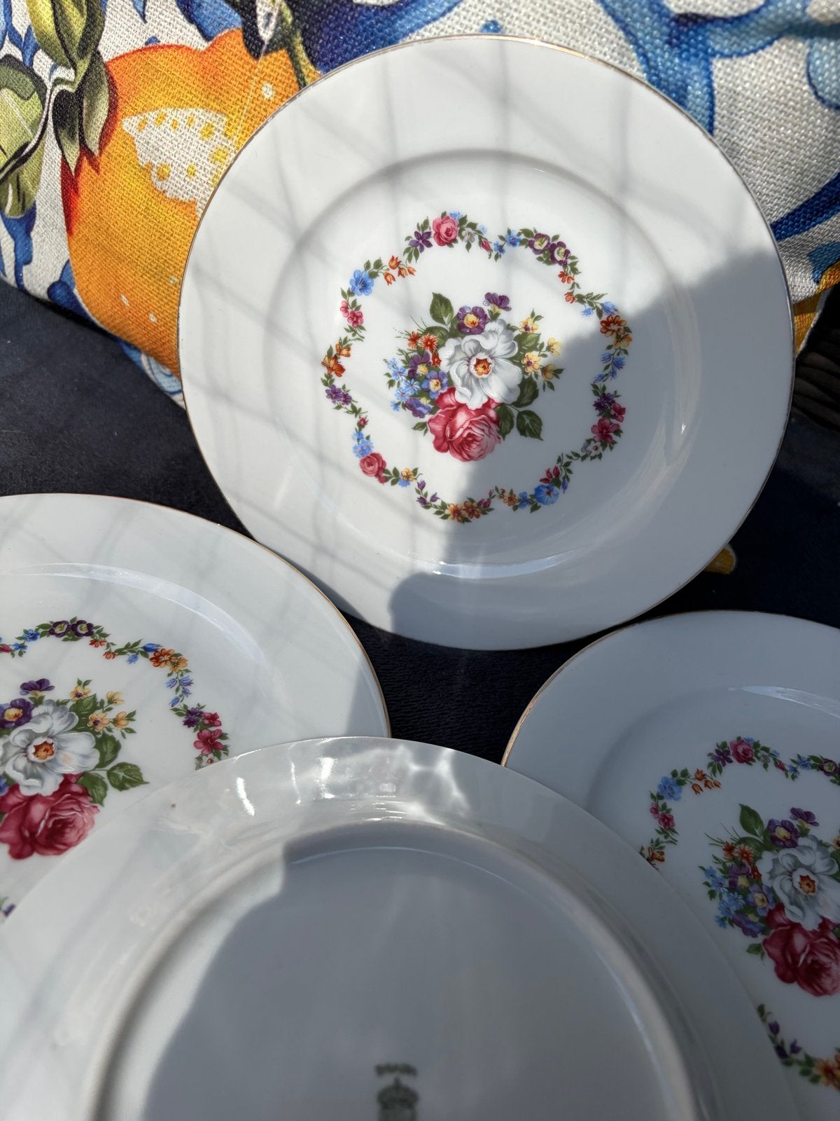 Set van 4 Bavaria Schumann porseleinen borden met bloemmotie, Ophalen of Verzenden