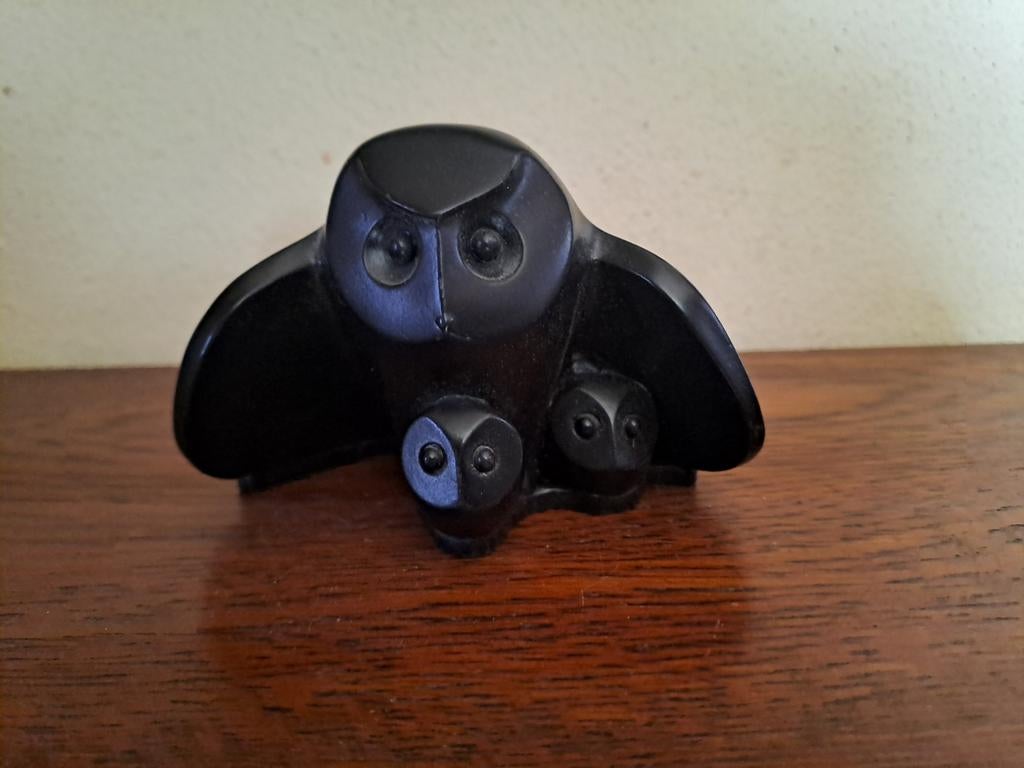 Zwarte Uil Familie Beeldje - handmade Canada Hout Art Deco, Verzamelen, Beelden en Beeldjes, Ophalen of Verzenden, Zo goed als nieuw