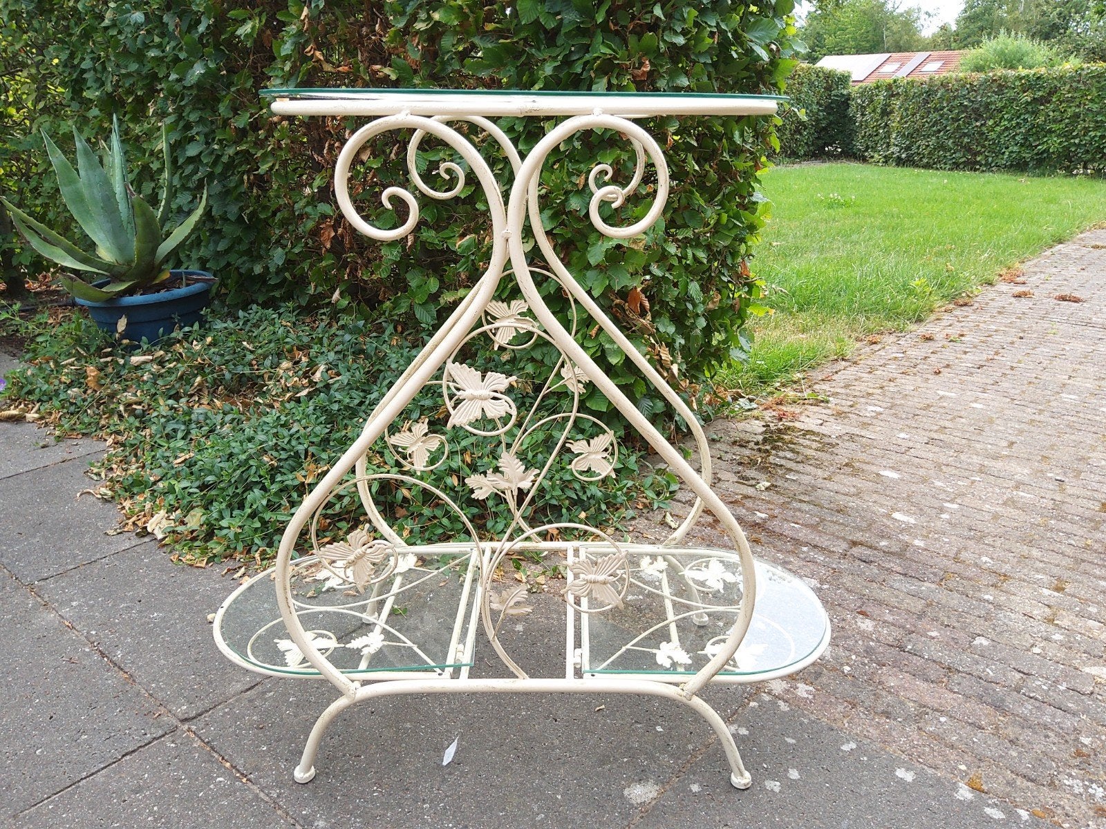 Decoratieve plantentafel met 3 glazen platen, Ophalen, Gebruikt, 55 tot 75 cm, Glas