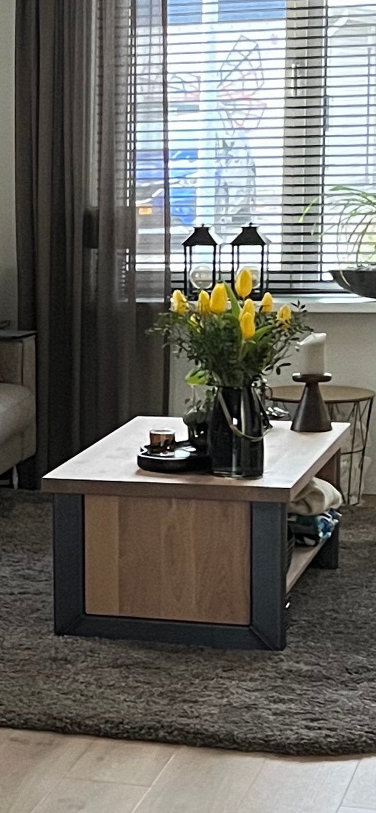 Massief eiken salontafel, Huis en Inrichting, Ophalen, 100 tot 150 cm, Eikenhout, 50 tot 100 cm