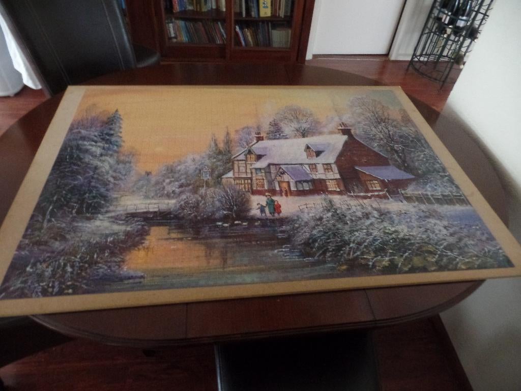 Puzzel schilderij winterlandschap met cottage 3000 stukjes, Hobby en Vrije tijd, Denksport en Puzzels, Gebruikt, Legpuzzel, Meer dan 1500 stukjes