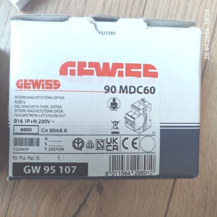 Gewiss aardlekautomaat B16 1P+N 30mA Type A (GW95107), Ophalen of Verzenden, Nieuw, Aardlekautomaat