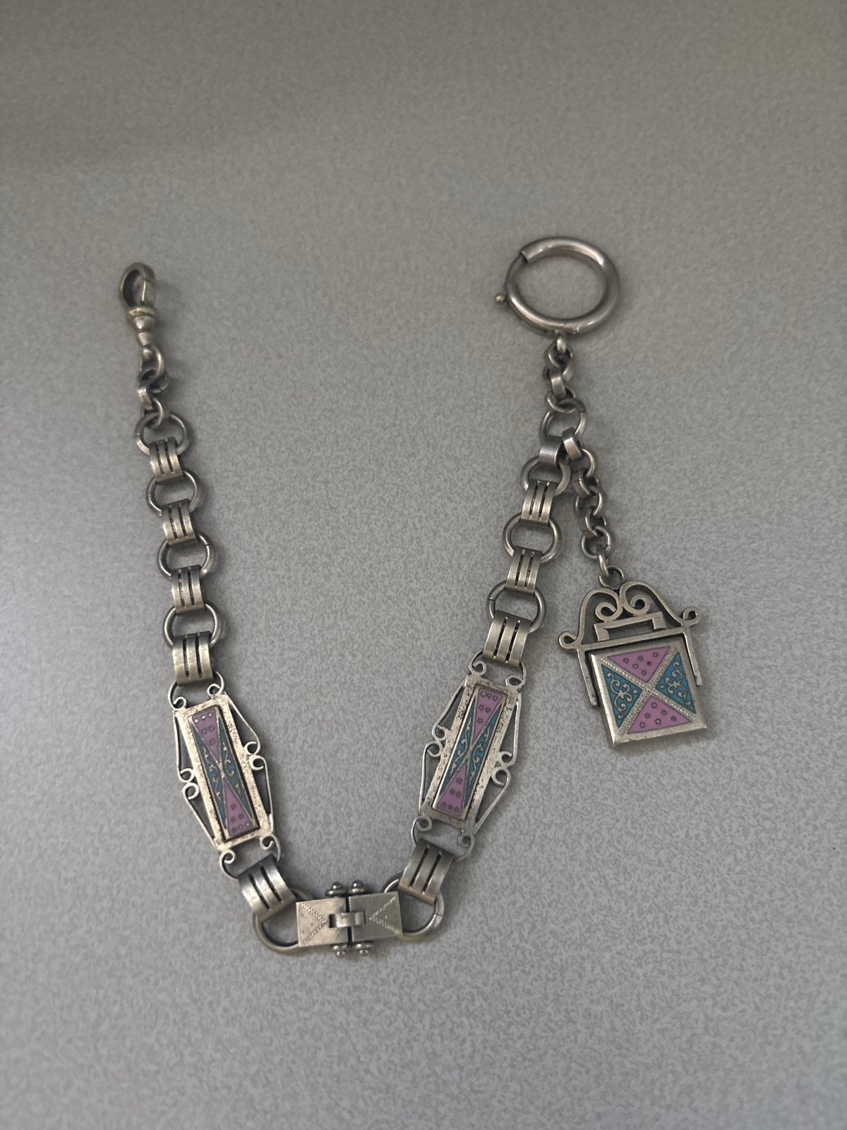 Antieke chatelaine met Emaille Decoratie - Art deco, Ophalen of Verzenden