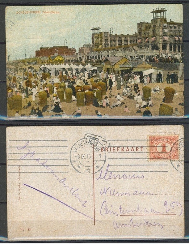 Scheveningen 6 September 1913 Strandleven Ansichtkaart 1061e, Ophalen of Verzenden, Voor 1920, Gelopen, Zuid-Holland