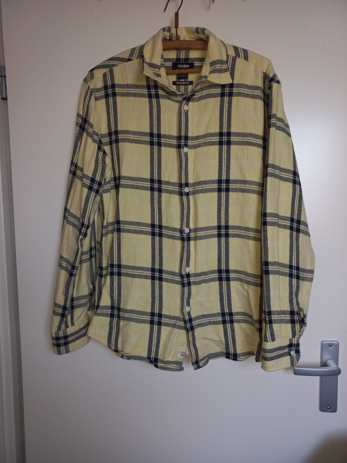 Pull & Bear geel blauw geruite houthakkers overhemd - Maat M, Geel, Pull&Bear, Gedragen, Halswijdte 39/40 (M)