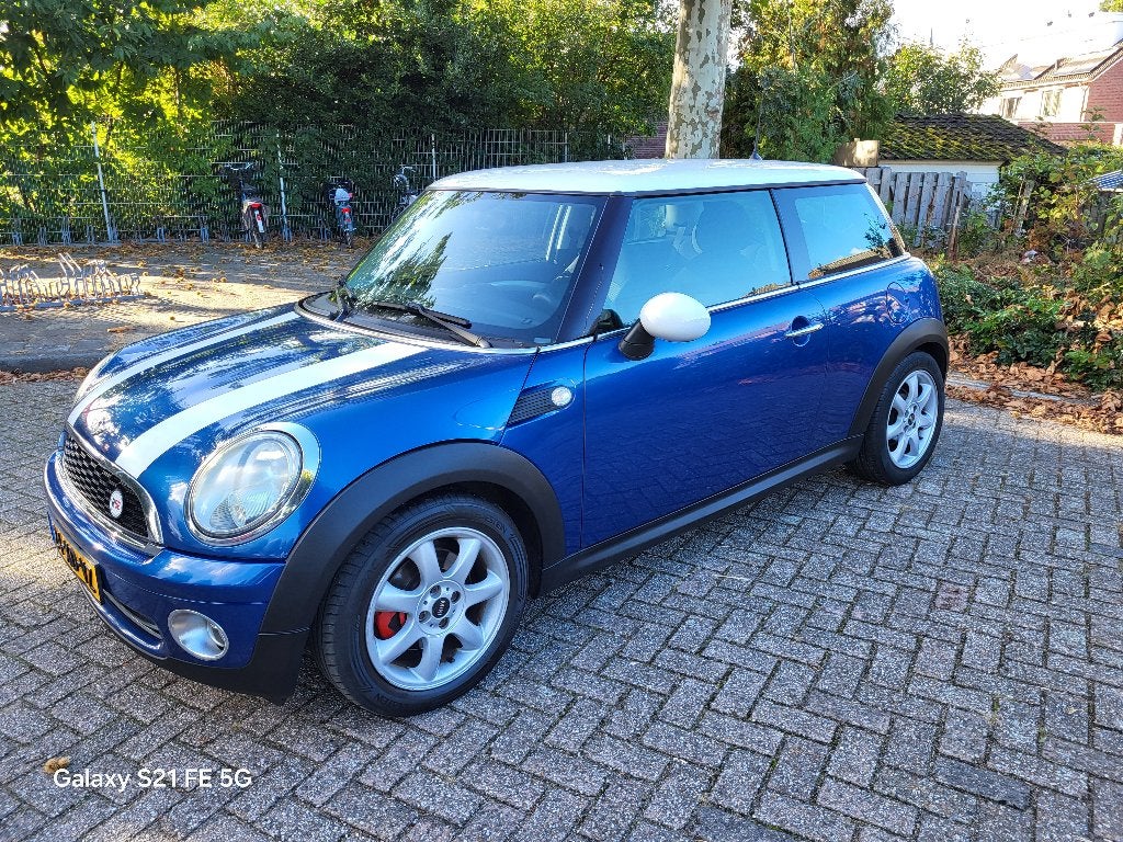 Mini Cooper 1.6 Chili 3-Drs. bj.2007 Blauw Metallic / Airco, Voorwielaandrijving, 750 kg, 4 cilinders, Leder en Stof