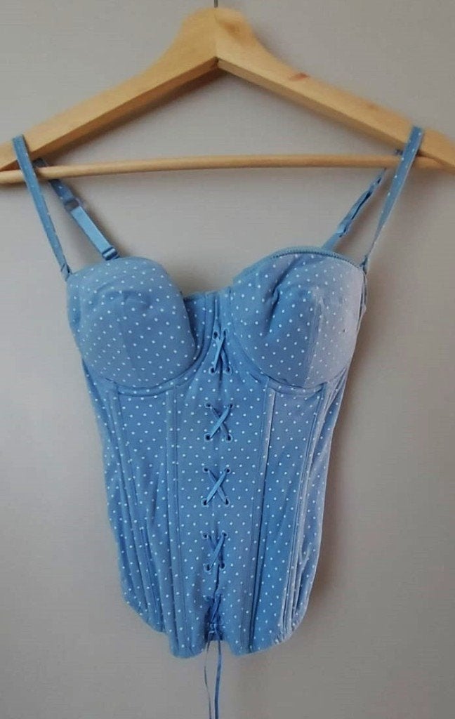 H&M Lichtblauwe Polka Dot Corset Top Maat S, H&M, Blauw, Ophalen of Verzenden, Zo goed als nieuw
