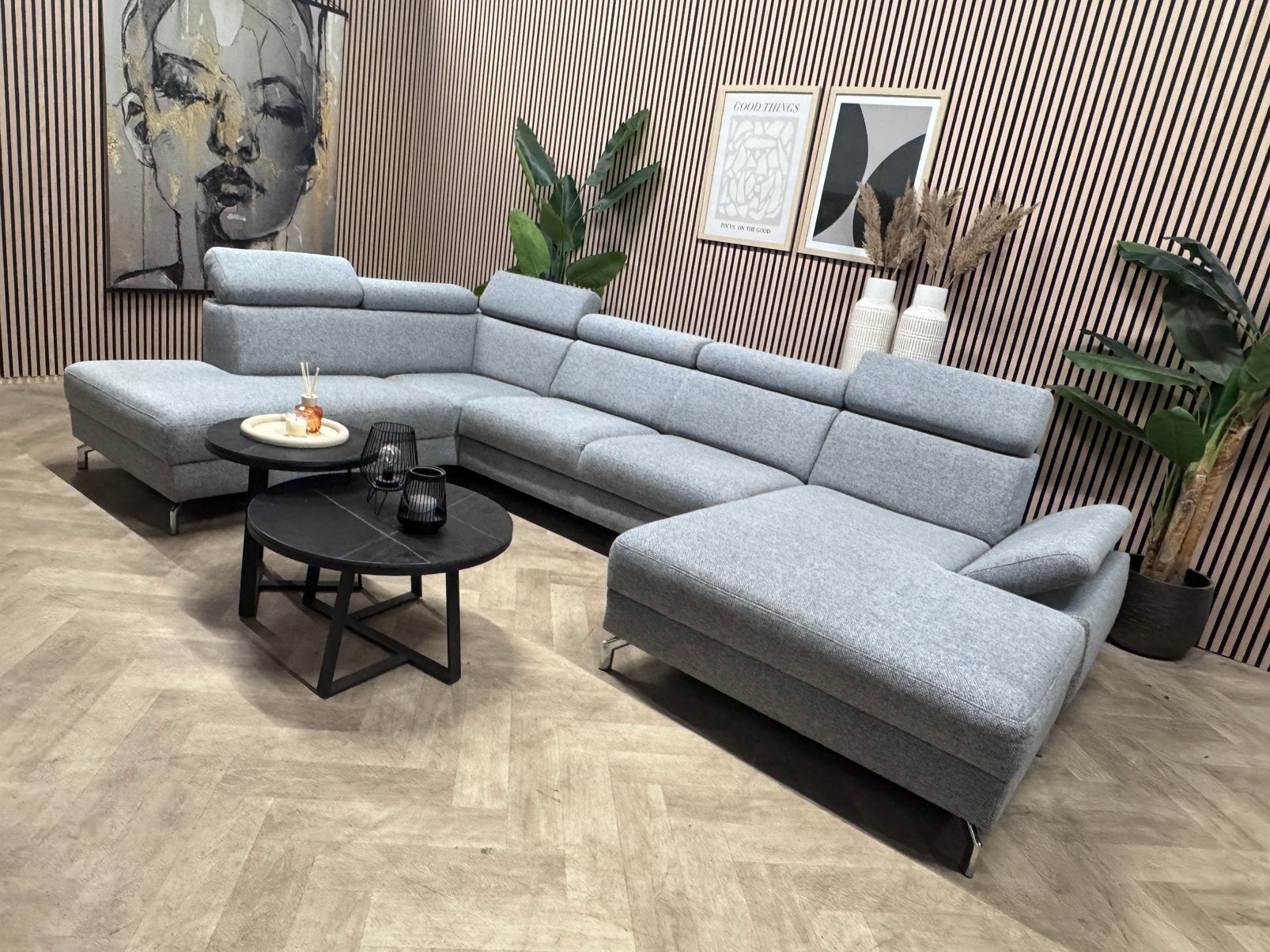 ZGAN Montel U-Bank Modena  Grijs - 238cm, Montel modena urban u bank hoofdsteunen modern grijs montel, -, -, Hoekbank